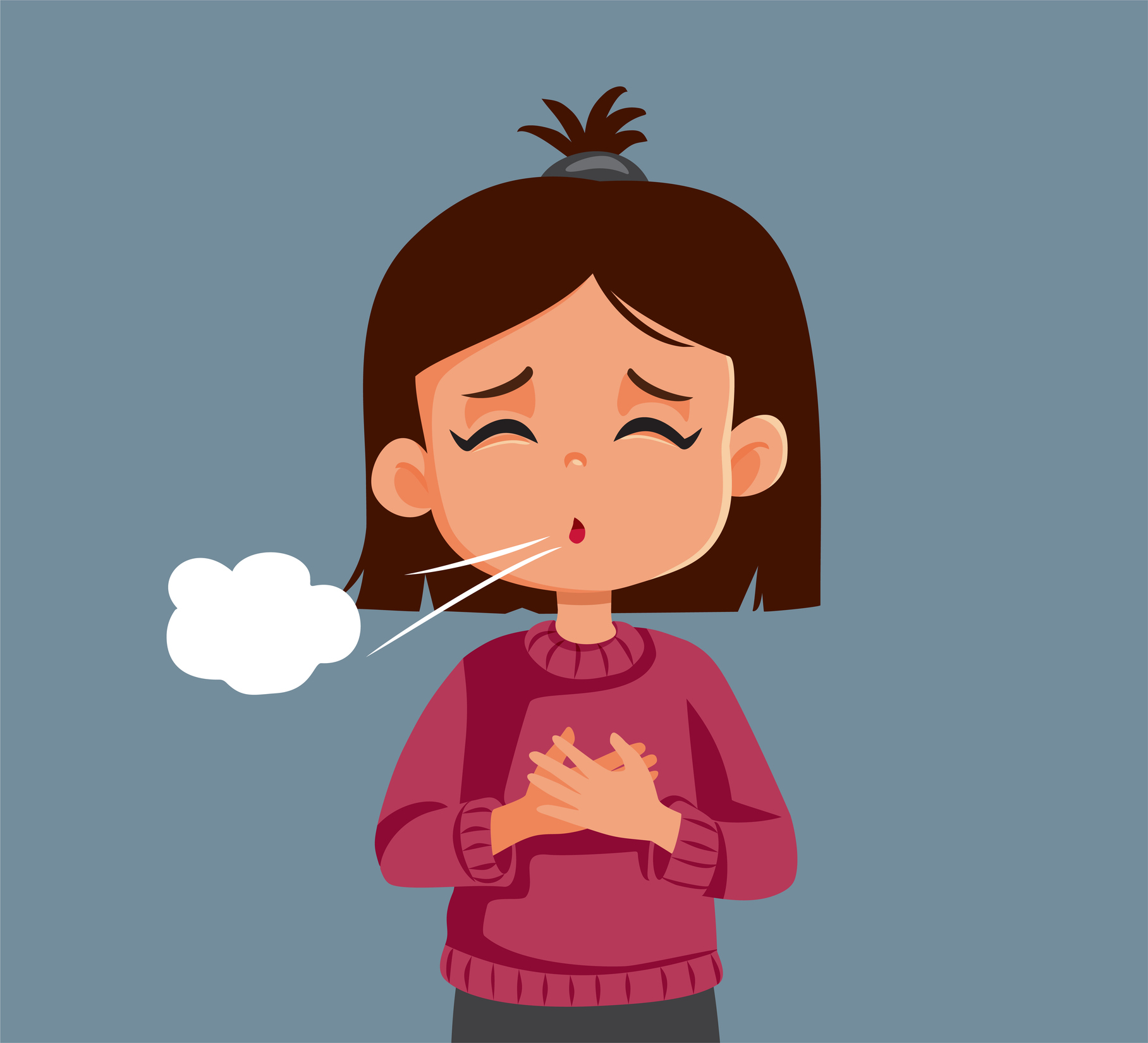 Little Girl Having Difficulties Breathing from Asthma Attack Vector Illustration stock illustration